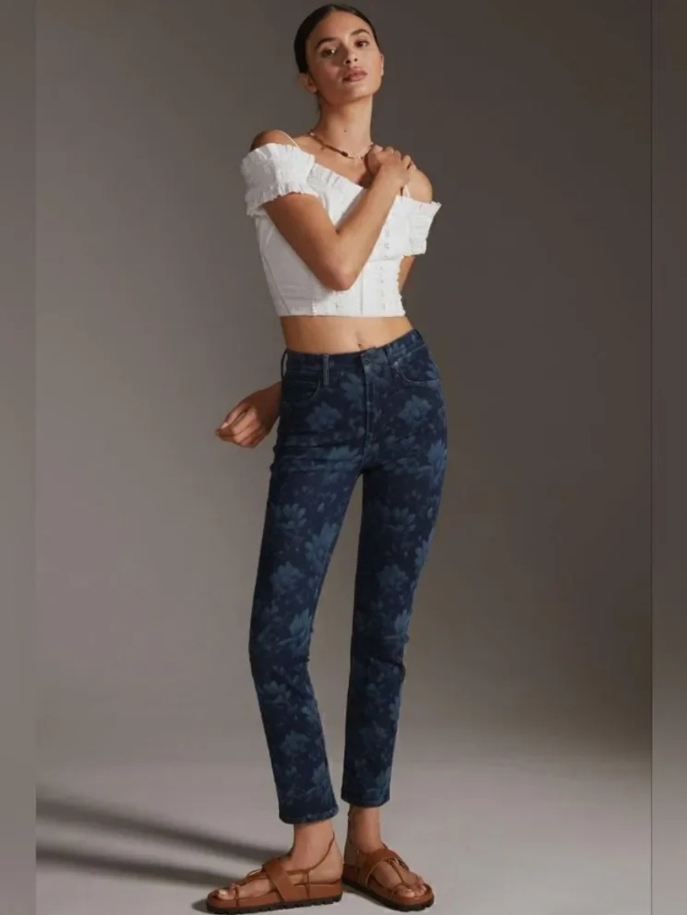 MOTHER Navy Floral Jeans